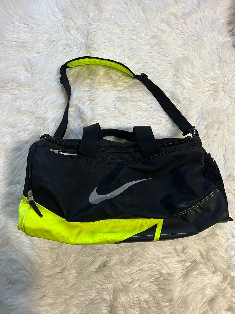 Nike Black Duffle Bag with Neon Green Trim